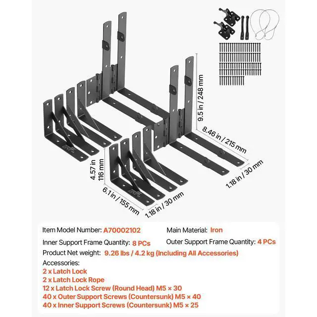 Alt view image 7 of 7 - Gate Corner Brace Bracket, 2 Sets, Anti Sag Gate Frame Hardware Kit, Gate Frame Brace Bracket with Latch Lock, Screws, for Shed Doors, Corral Gates, Driveway Gates, Wood Windows, Iron, Black