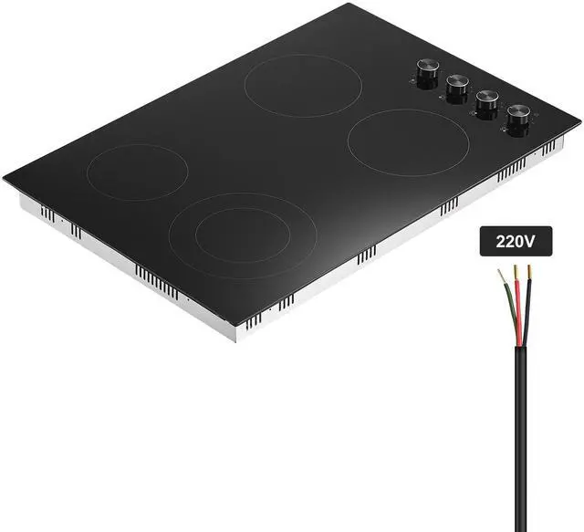 Main image of Electric Cooktop, 30 inch 4 Burners Built-in Electric Stove Top, 7200W Ceramic Top Radiant Cooktop, with Glass Panel, Knob Control, 11 Heat Levels, 220-240V, Hard Wire (No Plug)