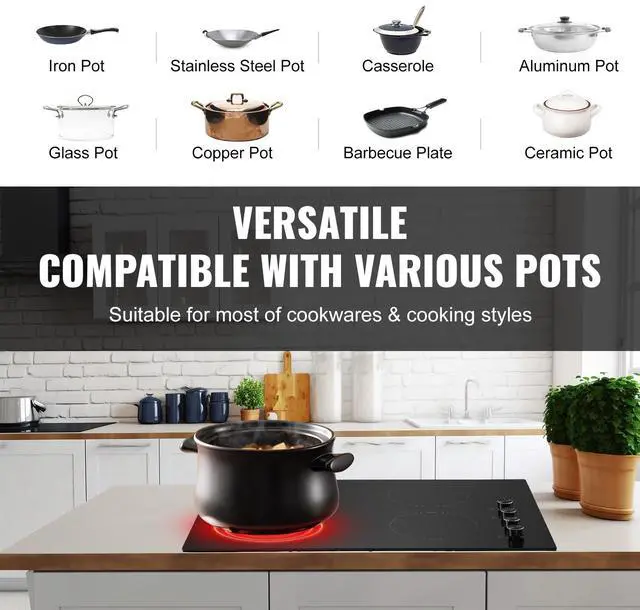 Alt view image 4 of 7 - Electric Cooktop, 30 inch 4 Burners Built-in Electric Stove Top, 7200W Ceramic Top Radiant Cooktop, with Glass Panel, Knob Control, 11 Heat Levels, 220-240V, Hard Wire (No Plug)