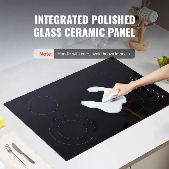 Alt view image 5 of 7 - Electric Cooktop, 30 inch 4 Burners Built-in Electric Stove Top, 7200W Ceramic Top Radiant Cooktop, with Glass Panel, Knob Control, 11 Heat Levels, 220-240V, Hard Wire (No Plug)