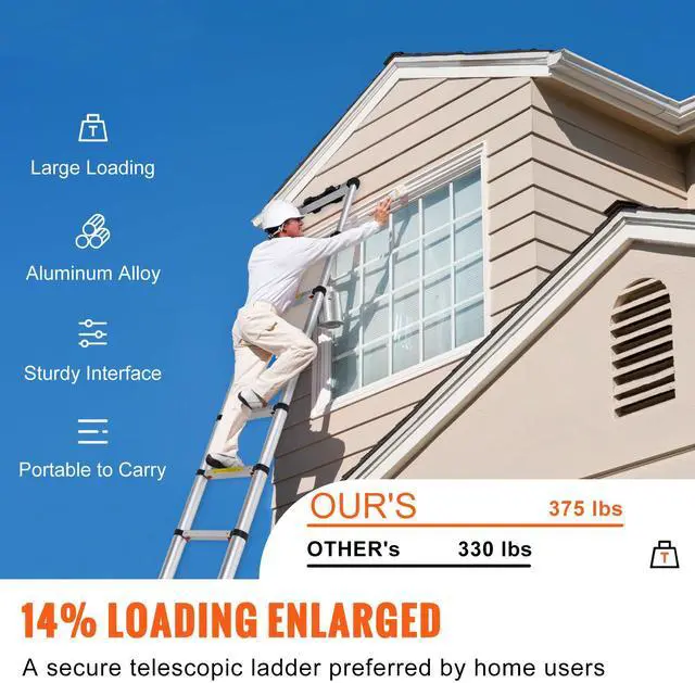Alt view image 2 of 7 - Telescoping Ladder, 10.5 FT Aluminum One-button Retraction Collapsible Extension Ladder, 375 LBS Capacity with Non-slip Feet, Portable Multi-purpose Compact Ladder for Home, RV, Loft, ANSI Liste