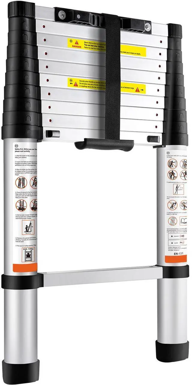 Main image of Telescoping Ladder, 10.5 FT Aluminum One-button Retraction Collapsible Extension Ladder, 375 LBS Capacity with Non-slip Feet, Portable Multi-purpose Compact Ladder for Home, RV, Loft, ANSI Liste