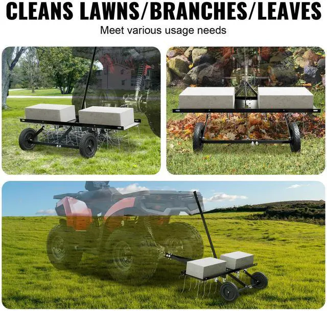 Alt view image 6 of 7 - Tow Behind Dethatcher, 40-inch Tow Dethatcher with 20 Spring Steel Tines, Lawn Dethatcher Rake for ATV or Mower, Tow Behind Lawn Rake with Lift Handle for Garden Farm Grass