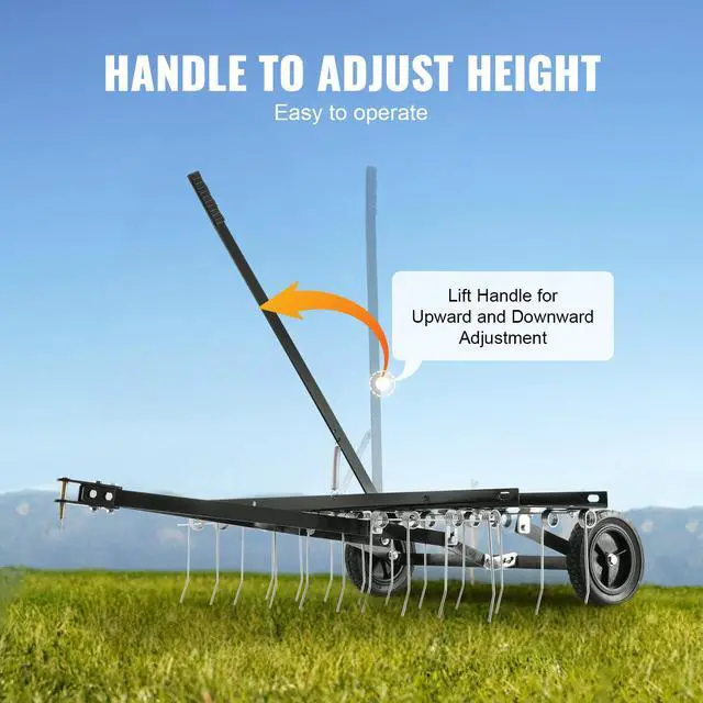 Alt view image 4 of 7 - Tow Behind Dethatcher, 40-inch Tow Dethatcher with 20 Spring Steel Tines, Lawn Dethatcher Rake for ATV or Mower, Tow Behind Lawn Rake with Lift Handle for Garden Farm Grass