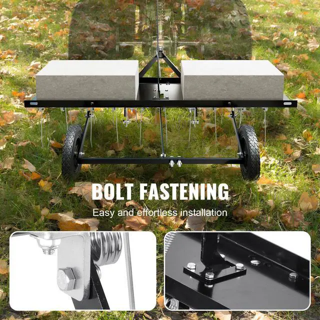 Alt view image 5 of 7 - Tow Behind Dethatcher, 40-inch Tow Dethatcher with 20 Spring Steel Tines, Lawn Dethatcher Rake for ATV or Mower, Tow Behind Lawn Rake with Lift Handle for Garden Farm Grass