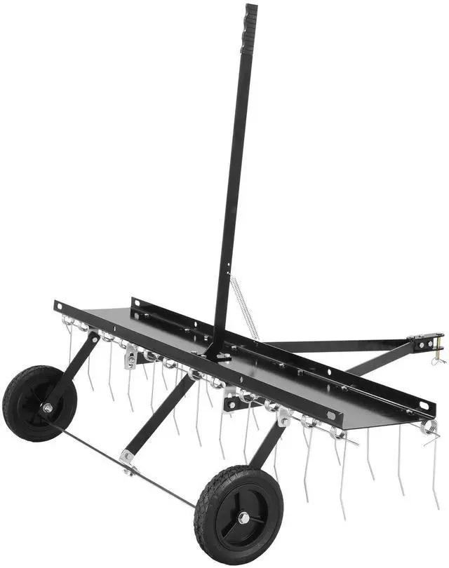 Main image of Tow Behind Dethatcher, 48-inch Tow Dethatcher with 24 Spring Steel Tines, Lawn Dethatcher Rake for ATV or Mower, Tow Behind Lawn Rake with Lift Handle for Garden Farm Grass