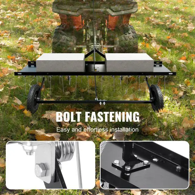 Alt view image 5 of 7 - Tow Behind Dethatcher, 48-inch Tow Dethatcher with 24 Spring Steel Tines, Lawn Dethatcher Rake for ATV or Mower, Tow Behind Lawn Rake with Lift Handle for Garden Farm Grass