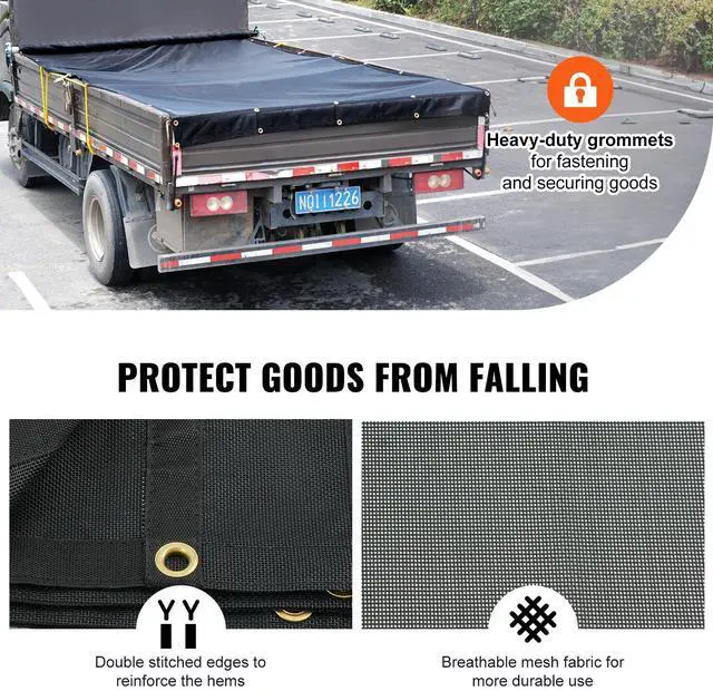 Alt view image 3 of 7 - Dump Truck Mesh Tarp, 8 x 18 ft, PVC Coated Black Heavy Duty Cover with 5.5" 18oz Double Pocket, Brass Grommets, Reinforced Double Needle Stitch Webbing Fits Manual or Electric Dump Truck System