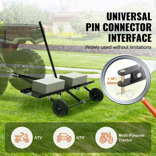 Alt view image 3 of 7 - Tow Behind Dethatcher, 48-inch Tow Dethatcher with 24 Spring Steel Tines, Lawn Dethatcher Rake for ATV or Mower, Tow Behind Lawn Rake with Lift Handle for Garden Farm Grass