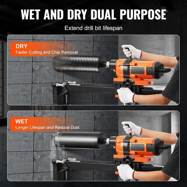Alt view image 3 of 7 - Core Drill Machine, 0.8-11.8in Drilling Diameter Diamond Core Drill Rig with Stand and Core Drill Bit, 3500W Rugged Concrete Core Drill, Wet and Dry Use, For Concrete, Brick, Marble