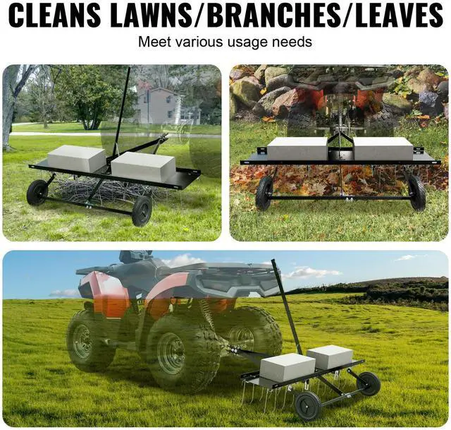 Alt view image 6 of 7 - Tow Behind Dethatcher, 48-inch Tow Dethatcher with 24 Spring Steel Tines, Lawn Dethatcher Rake for ATV or Mower, Tow Behind Lawn Rake with Lift Handle for Garden Farm Grass