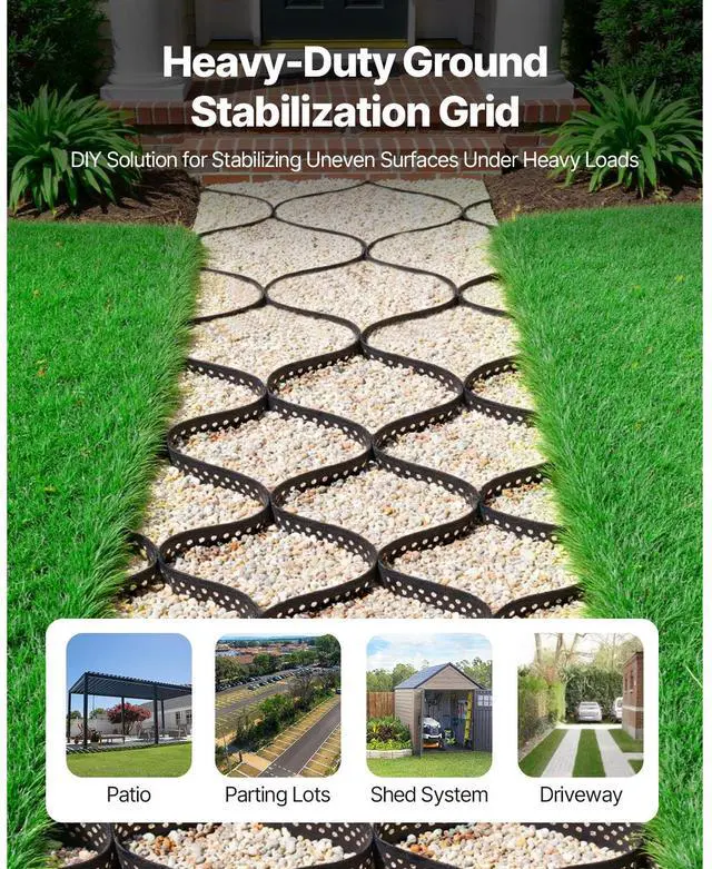 Alt view image 2 of 7 - Gravel Grid, 3 Inch Depth, 24.93 x 9.52 FT / 7600 x 2900 mm, 1880 LBS Per Sq ft Grass Ground Retainer, Permeable Geo Grids Driveway Stabilization, for Garden, Patio, Walkway, RV Parking Slopes