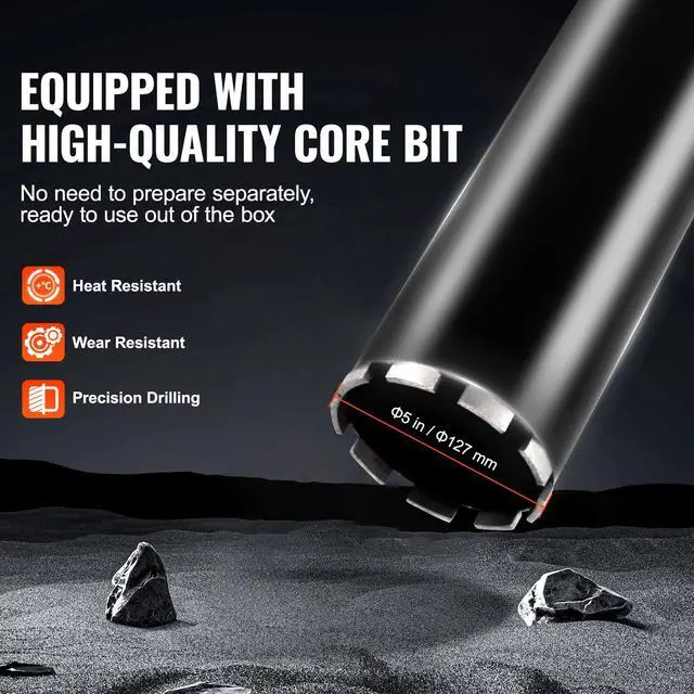 Alt view image 4 of 7 - Core Drill Machine, 0.8-11.8in Drilling Diameter Diamond Core Drill Rig with Stand and Core Drill Bit, 3500W Rugged Concrete Core Drill, Wet and Dry Use, For Concrete, Brick, Marble