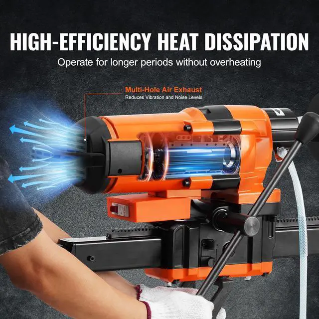 Alt view image 6 of 7 - Core Drill Machine, 0.8-11.8in Drilling Diameter Diamond Core Drill Rig with Stand and Core Drill Bit, 3500W Rugged Concrete Core Drill, Wet and Dry Use, For Concrete, Brick, Marble