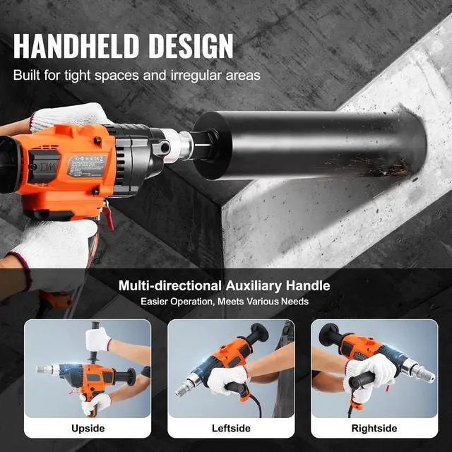 Alt view image 3 of 7 - Core Drill Machine, 0.8-6.3in Drilling Diameter Handheld Diamond Core Drill Rig with Carrying Case, 2000W Rugged Concrete Core Drill, Wet and Dry Use, For Drilling Concrete and Mixing Paint