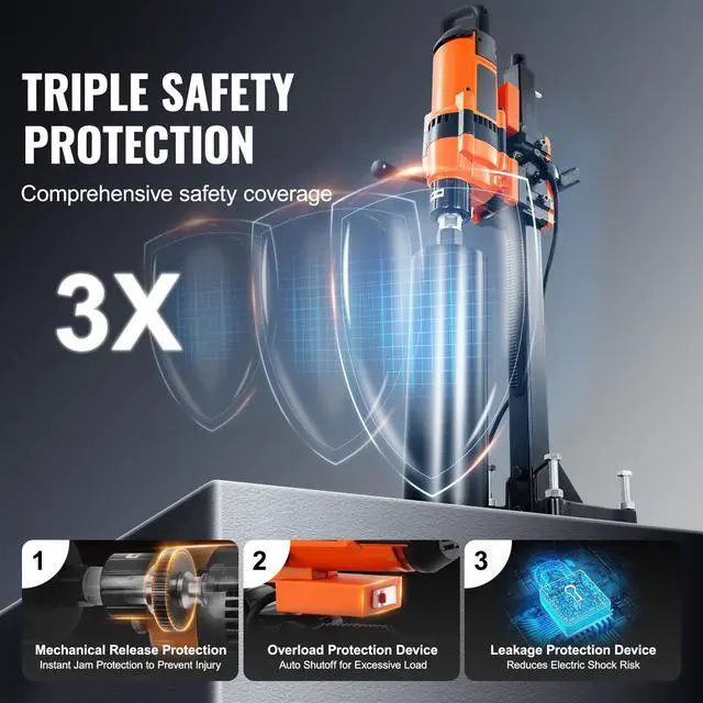 Alt view image 7 of 7 - Core Drill Machine, 0.8-11.8in Drilling Diameter Diamond Core Drill Rig with Stand and Core Drill Bit, 3500W Rugged Concrete Core Drill, Wet and Dry Use, For Concrete, Brick, Marble