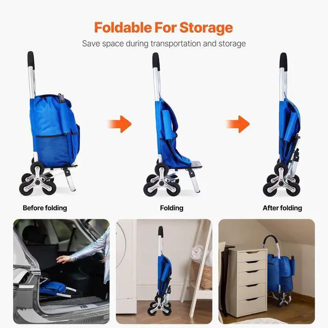 Alt view image 5 of 7 - Stair Climber Trolley Dolly, 36L Folding Shopping Cart, Grocery Cart Trolley Laundry Stair Climbing Handcart with 6 Wheels & Oxford Cloth Bag, Foldable Cart for Shopping Grocery Laundry Climbing