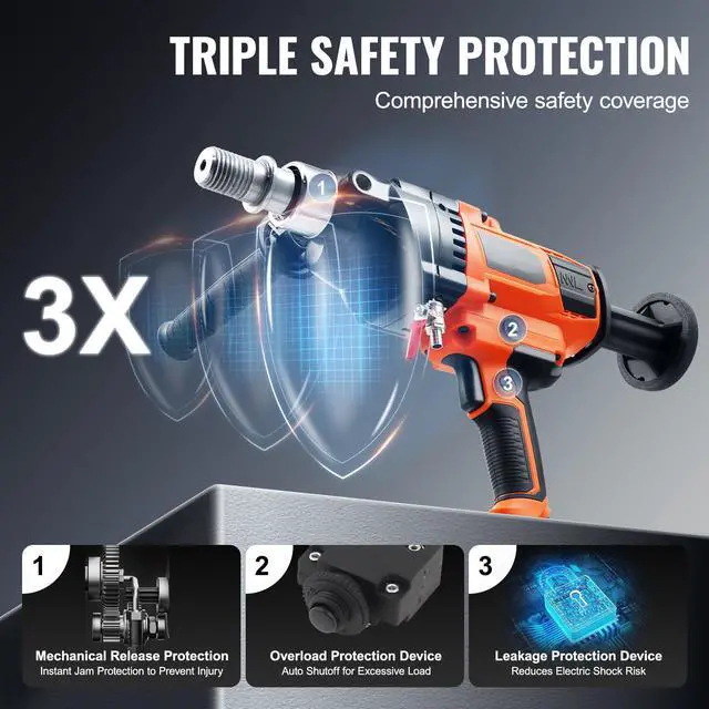 Alt view image 7 of 7 - Core Drill Machine, 0.8-6.3in Drilling Diameter Handheld Diamond Core Drill Rig with Carrying Case, 2000W Rugged Concrete Core Drill, Wet and Dry Use, For Drilling Concrete and Mixing Paint