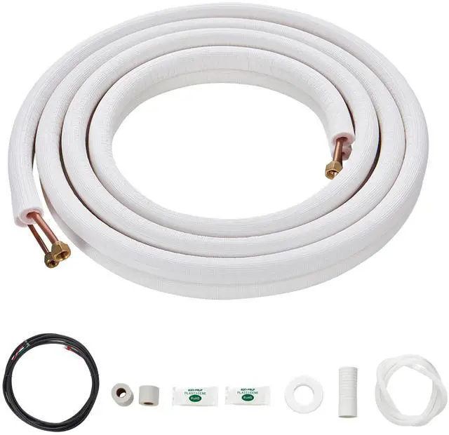 Main image of 16FT Mini Split Line Set, 1/4" & 3/8" O.D Copper Pipes Tubing and Triple-Layer Insulation, for Air Conditioning or Heating Pump Equipment & HVAC with Rich Accessories (18ft Connection Cable)