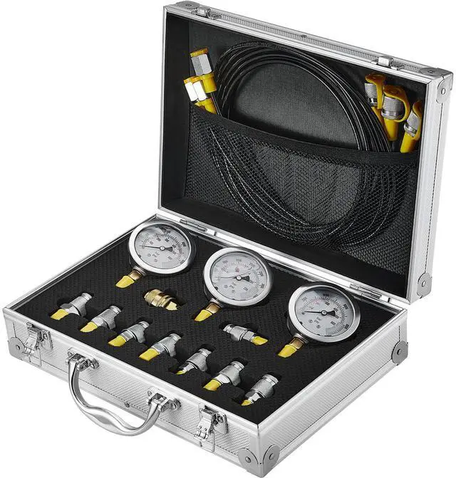 Main image of Hydraulic Pressure Test Kit, 250/400/600bar, 3 Gauges 9 Test Couplings 3 Test Hoses, Excavator Hydraulic Test Gauge Set with Portable Carrying Case for Excavator Tractors Construction Machinery