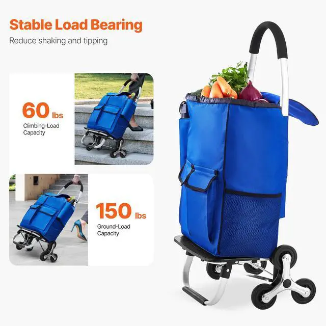 Alt view image 3 of 7 - Stair Climber Trolley Dolly, 36L Folding Shopping Cart, Grocery Cart Trolley Laundry Stair Climbing Handcart with 6 Wheels & Oxford Cloth Bag, Foldable Cart for Shopping Grocery Laundry Climbing