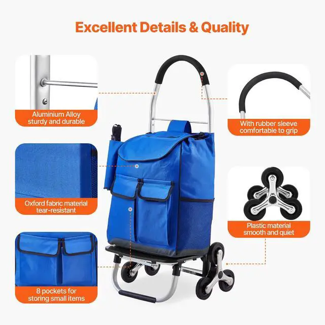 Alt view image 6 of 7 - Stair Climber Trolley Dolly, 36L Folding Shopping Cart, Grocery Cart Trolley Laundry Stair Climbing Handcart with 6 Wheels & Oxford Cloth Bag, Foldable Cart for Shopping Grocery Laundry Climbing