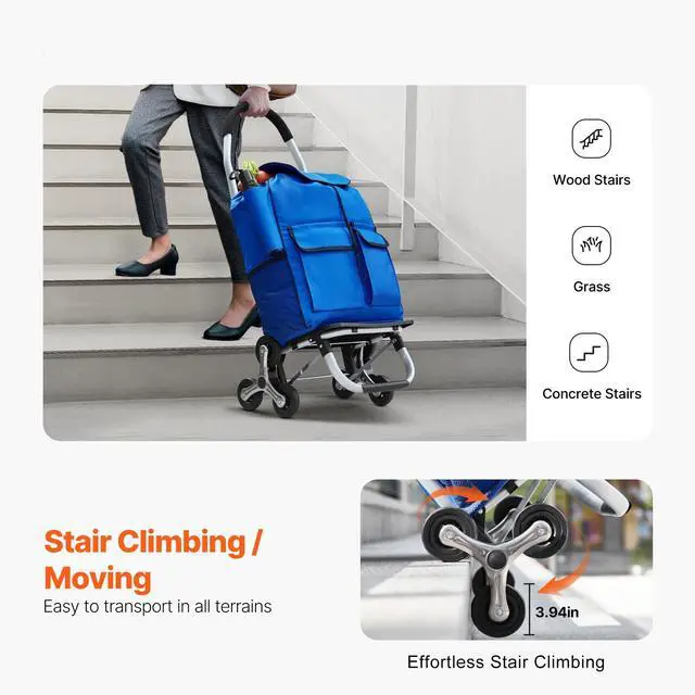 Alt view image 2 of 7 - Stair Climber Trolley Dolly, 36L Folding Shopping Cart, Grocery Cart Trolley Laundry Stair Climbing Handcart with 6 Wheels & Oxford Cloth Bag, Foldable Cart for Shopping Grocery Laundry Climbing