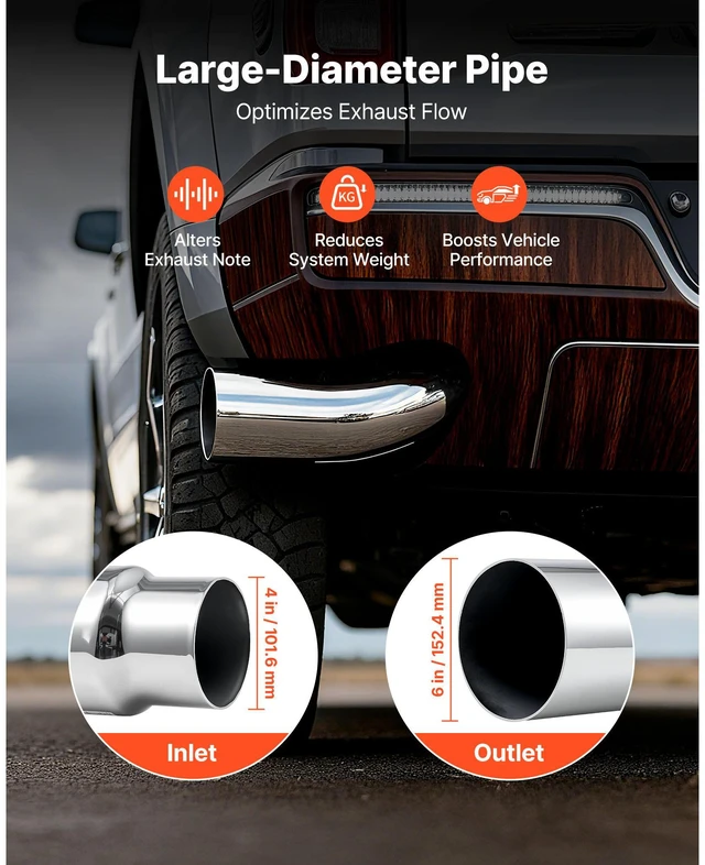 Alt view image 3 of 14 - Elbow Exhaust Tip, 4 Inch Inlet, 6 Inch Outlet, 23 in Overall Length, Chrome Turn Down Exhaust Tip with Clamp for Truck, Sedan, Sports Car, SUV, Chrome Structure for High Temperature Resistance
