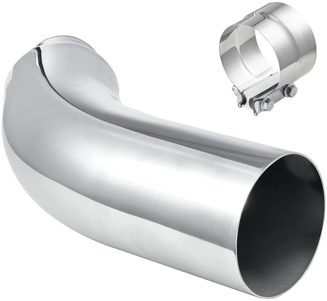Main image of Elbow Exhaust Tip, 4 Inch Inlet, 6 Inch Outlet, 23 in Overall Length, Chrome Turn Down Exhaust Tip with Clamp for Truck, Sedan, Sports Car, SUV, Chrome Structure for High Temperature Resistance