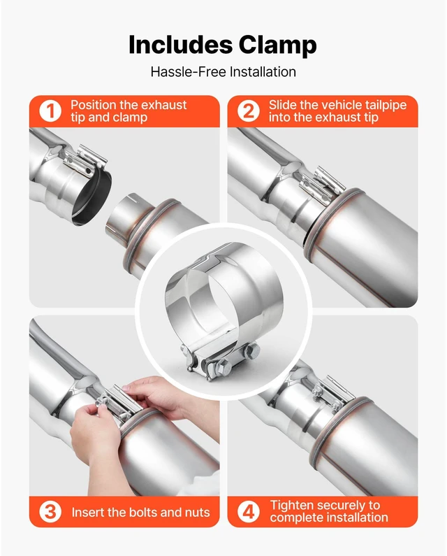 Alt view image 5 of 14 - Elbow Exhaust Tip, 4 Inch Inlet, 6 Inch Outlet, 23 in Overall Length, Chrome Turn Down Exhaust Tip with Clamp for Truck, Sedan, Sports Car, SUV, Chrome Structure for High Temperature Resistance