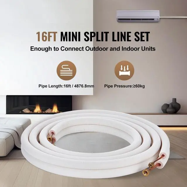Alt view image 2 of 7 - 16FT Mini Split Line Set, 1/4" & 3/8" O.D Copper Pipes Tubing and Triple-Layer Insulation, for Air Conditioning or Heating Pump Equipment & HVAC with Rich Accessories (18ft Connection Cable)
