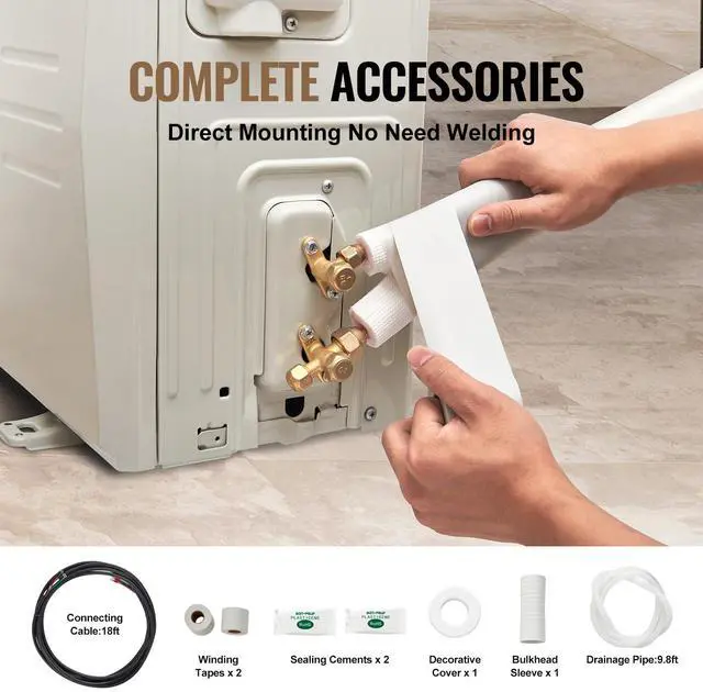 Alt view image 6 of 7 - 16FT Mini Split Line Set, 1/4" & 3/8" O.D Copper Pipes Tubing and Triple-Layer Insulation, for Air Conditioning or Heating Pump Equipment & HVAC with Rich Accessories (18ft Connection Cable)