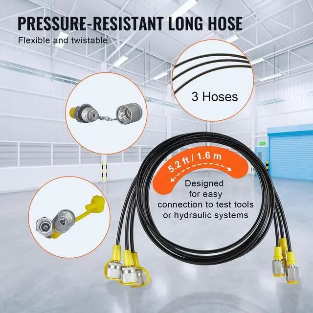 Alt view image 5 of 7 - Hydraulic Pressure Test Kit, 250/400/600bar, 3 Gauges 9 Test Couplings 3 Test Hoses, Excavator Hydraulic Test Gauge Set with Portable Carrying Case for Excavator Tractors Construction Machinery