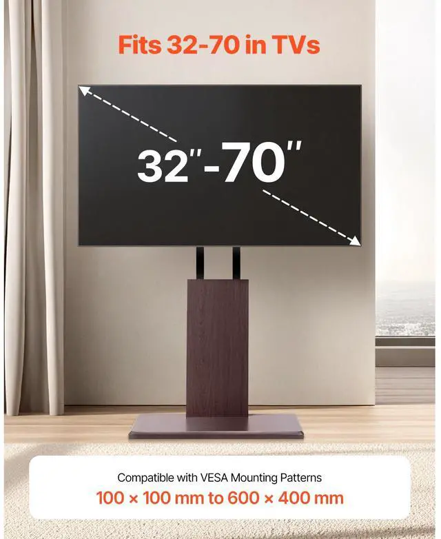 Alt view image 2 of 7 - VEVOR Universal TV Stand Table Top TV Stand for 32-70 inch Screens Swivel and Height Adjustable TV Mount Holds up to 99 lbs with Power Strip