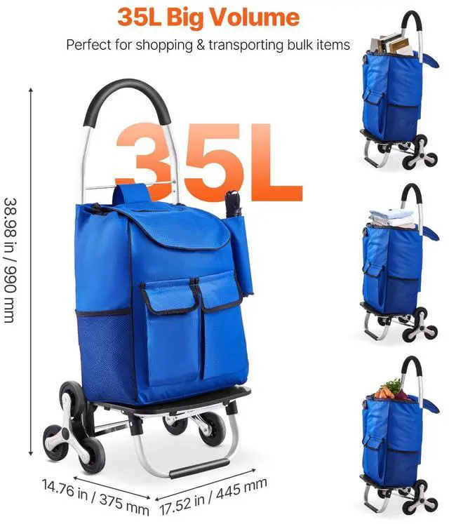 Alt view image 4 of 7 - Stair Climber Trolley Dolly, 36L Folding Shopping Cart, Grocery Cart Trolley Laundry Stair Climbing Handcart with 6 Wheels & Oxford Cloth Bag, Foldable Cart for Shopping Grocery Laundry Climbing