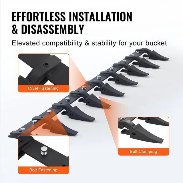 Alt view image 3 of 7 - Bucket Tooth Bar, 72'', Heavy Duty Tractor Bucket 9 Teeth Bar for Loader Tractor Skidsteer, 4560 lbs Load-Bearing Capacity Bolt On Design, for Efficient Soil Excavation and Bucket Protection
