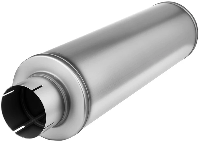 Main image of Exhaust Muffler, 4 Inch Inlet & Outlet, 30 Inch Overall Length Stainless Steel Exhaust Tip, Universal Resonator Round Body, High Performance for Trucks, Sedans, Sports Cars, SUVs & Daily Drivers