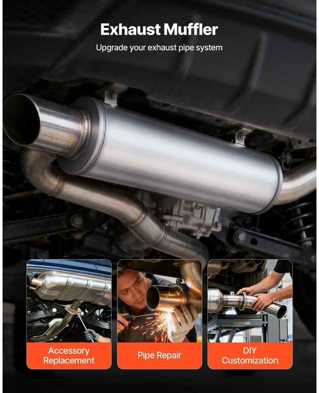 Alt view image 2 of 14 - Exhaust Muffler, 4 Inch Inlet & Outlet, 30 Inch Overall Length Stainless Steel Exhaust Tip, Universal Resonator Round Body, High Performance for Trucks, Sedans, Sports Cars, SUVs & Daily Drivers