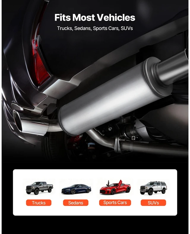 Alt view image 6 of 14 - Exhaust Muffler, 4 Inch Inlet & Outlet, 30 Inch Overall Length Stainless Steel Exhaust Tip, Universal Resonator Round Body, High Performance for Trucks, Sedans, Sports Cars, SUVs & Daily Drivers