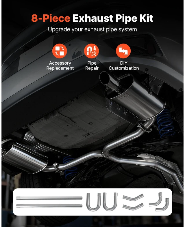 Alt view image 2 of 13 - Exhaust Pipe, 8 Pcs 2.25 Inch Mild Steel DIY Custom Exhaust Tubing Straight & U-Bend Kit with 90 & 135 Degree Pipes, Galvanized Surface Finish, Universal Fit for Truck, Sedan, Sports Car, SUV