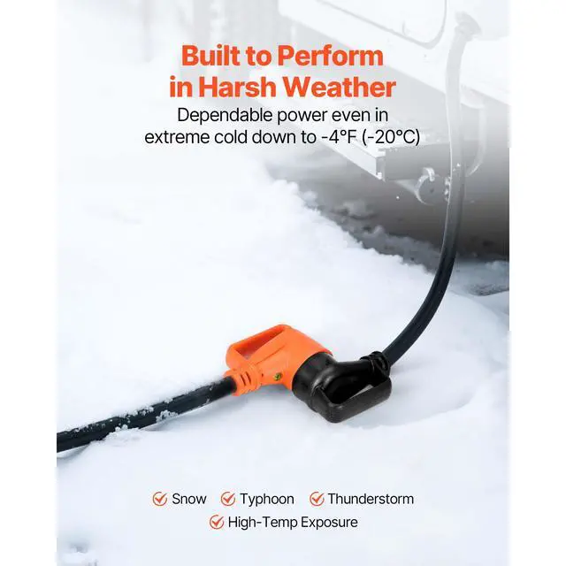 Alt view image 5 of 7 - 100 FT RV Extension Cord, 30 Amp, 125V 2500W Heavy Duty STW 10/3 Gauge Wire, NEMA TT-30P Male NEMA TT-30R Female Plug, with LED Power Indicator, Handle, 15A Adapter, for RV Trailer, ETL Listed