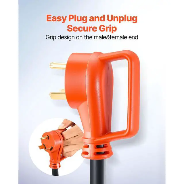 Alt view image 6 of 7 - 100 FT RV Extension Cord, 30 Amp, 125V 2500W Heavy Duty STW 10/3 Gauge Wire, NEMA TT-30P Male NEMA TT-30R Female Plug, with LED Power Indicator, Handle, 15A Adapter, for RV Trailer, ETL Listed