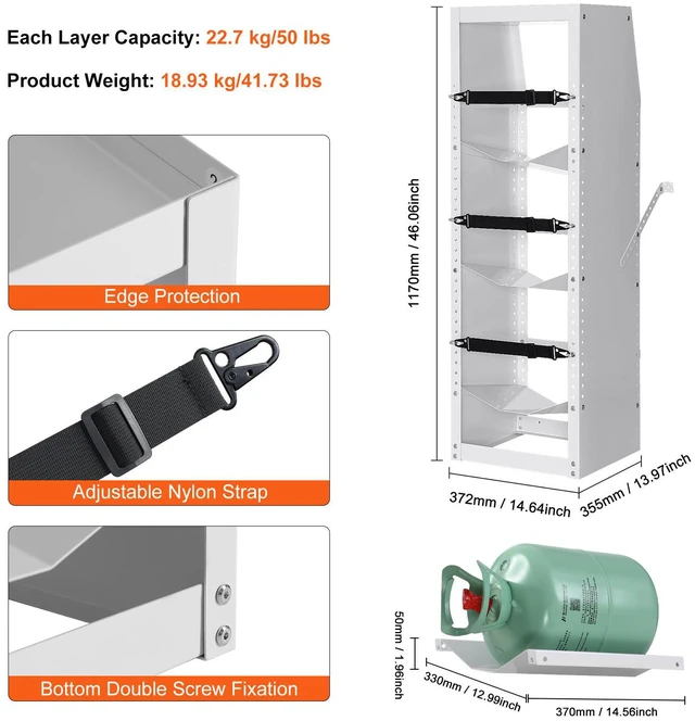 Alt view image 7 of 7 - Refrigerant Tank Rack, with 3 x 30-50lb Bottle Tanks, Cylinder Tank Rack 14.64x13.97x46.06 in, Refrigerant Cylinder Rack Gas Cylinder Racks and Holders for Freon, Gases, Oxygen, Nitrogen