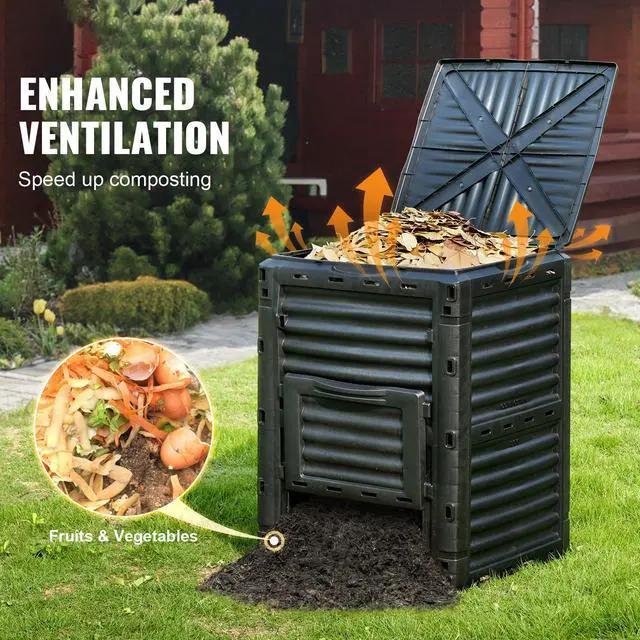 Alt view image 2 of 7 - Garden Compost Bin 80 Gal, BPA Free Composter, Large Capacity Outdoor Composting Bin with Top Lid and Bottom Door, Easy Assembling, Lightweight, Fast Creation of Fertile Soil