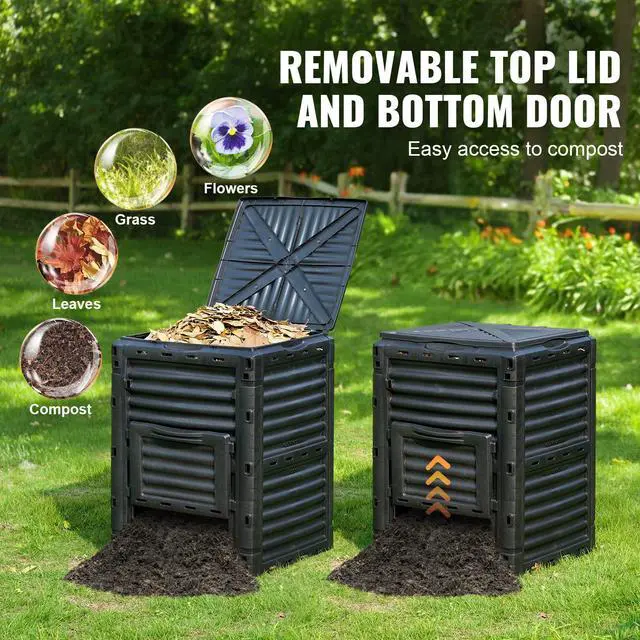 Alt view image 5 of 7 - Garden Compost Bin 80 Gal, BPA Free Composter, Large Capacity Outdoor Composting Bin with Top Lid and Bottom Door, Easy Assembling, Lightweight, Fast Creation of Fertile Soil