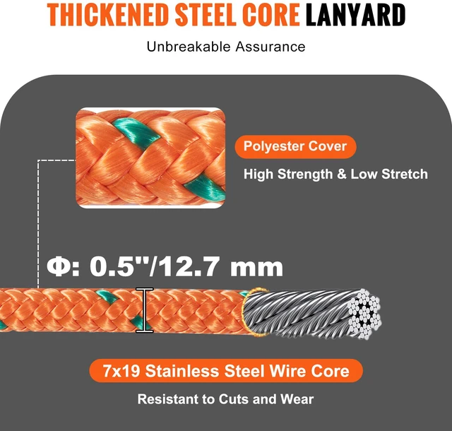 Alt view image 10 of 14 - Steel Core flipline, 1/2" x 8' Arborist Flipline, Flip Line for Tree Climbing with Alloy Steel Snap Hook, Aluminum Alloy Carabiner and Extra Tool Lanyard, for Arborist, Tree Climbers
