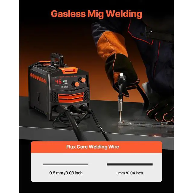 Alt view image 2 of 7 - MIG Welder, 130Amp Synergic Mig Welding Machine, 110V Gasless Flux Core Welder Machine, Portable Mig Welder with IGBT Inverter Technology and Digital Display Screen