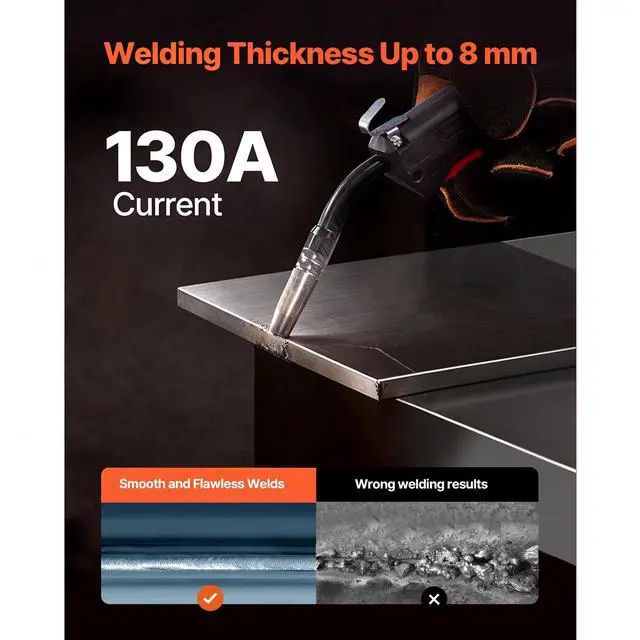 Alt view image 3 of 7 - MIG Welder, 130Amp Synergic Mig Welding Machine, 110V Gasless Flux Core Welder Machine, Portable Mig Welder with IGBT Inverter Technology and Digital Display Screen