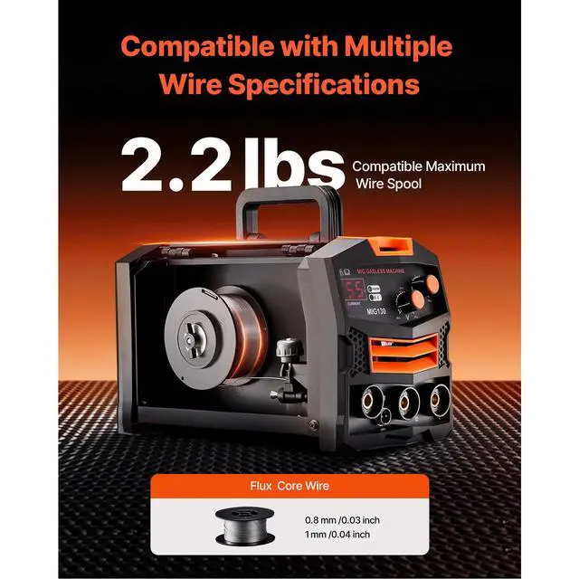 Alt view image 6 of 7 - MIG Welder, 130Amp Synergic Mig Welding Machine, 110V Gasless Flux Core Welder Machine, Portable Mig Welder with IGBT Inverter Technology and Digital Display Screen