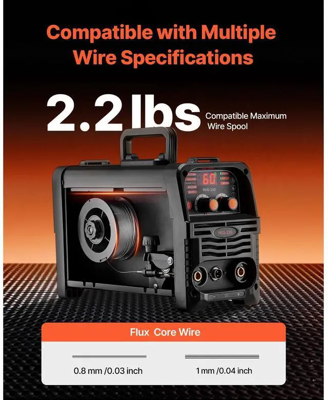 Alt view image 6 of 7 - MIG Welder, 130Amp Synergic Mig Welding Machine, 3-in-1 Flux Core MIG/Stick/Lift TIG Multi-Process Welder Machine, 110V Portable Mig Welder with IGBT Inverter Technology & Digital Display Screen